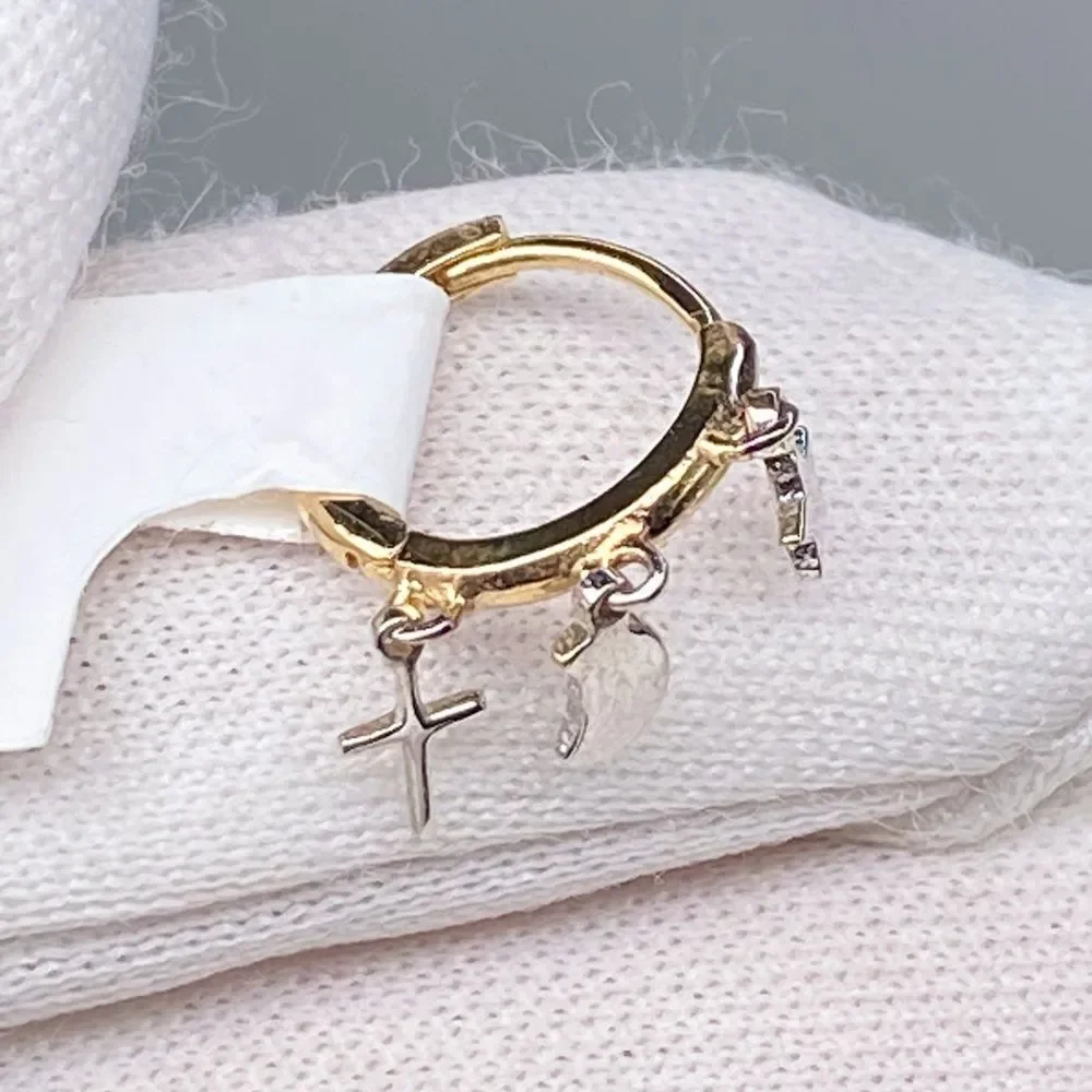Carla Nancy B. 14k Gold Huggie Hoop earrings with star and cross charm